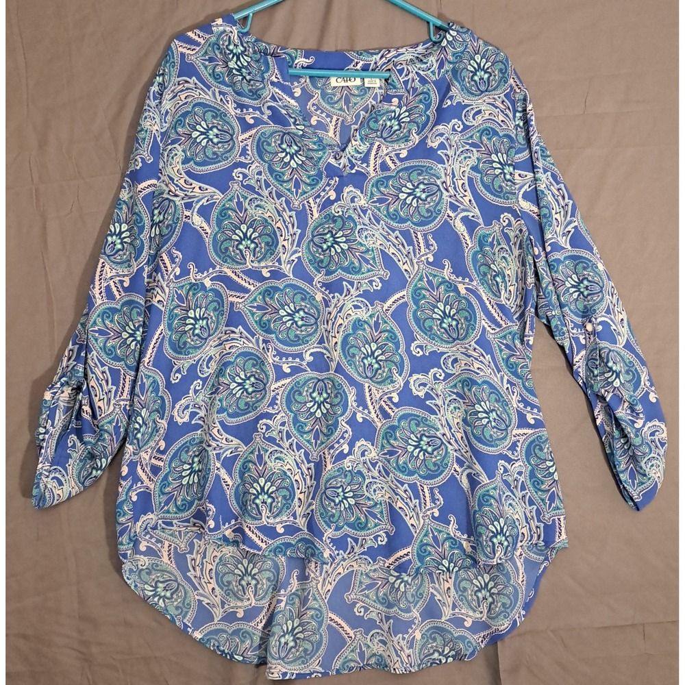 Cato Paisley Floral Shirt Women's Size Large Blue